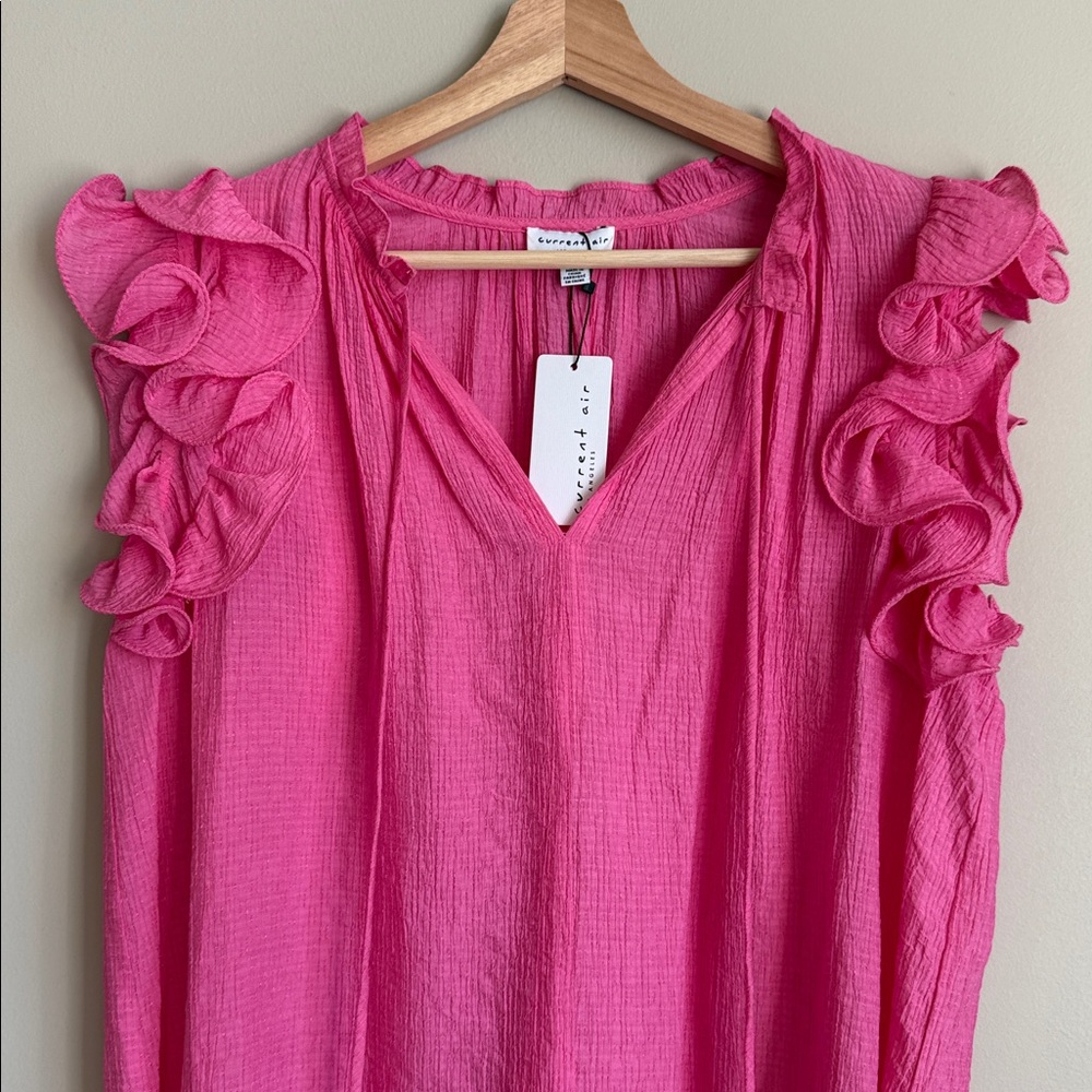 NEW Fuchsia Ruffle Sleeve V-neck Blouse - Size Small